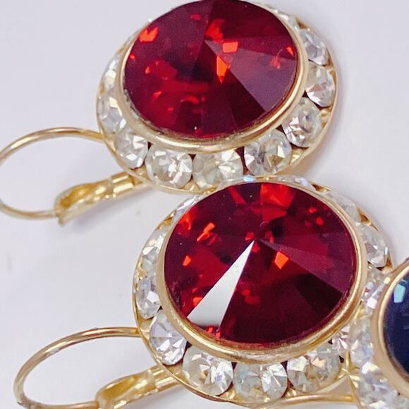 Vintage Lot of 3 Earrings Pairs Rivoli Rhinestone Leverback Mid Century Sparkly - Picture 4 of 16